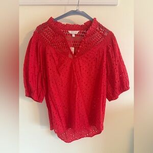 NWT ADIVA Women Red Blouse Ruffle
Puffy Sleeves Size Large‎ Fairycore Cottage